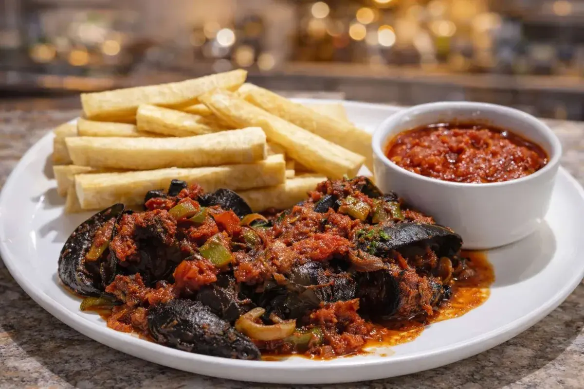 Peppered Snails with Yam Fries