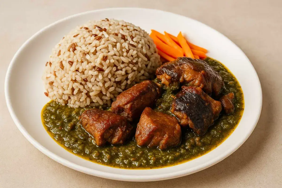 Ofada Rice with Ayamase Sauce